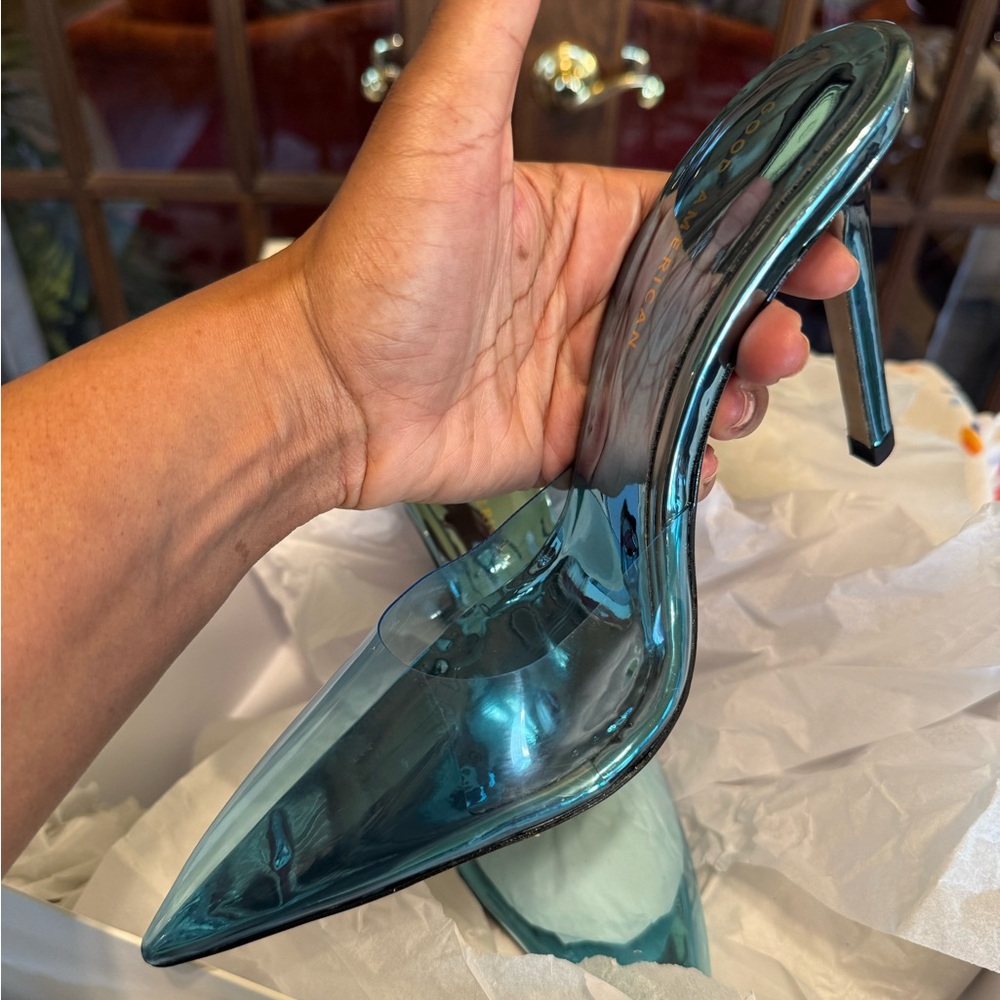 Good American Pointy Toe PVC Mules Heels in Turquoise 8.5 - Picture 5 of 8